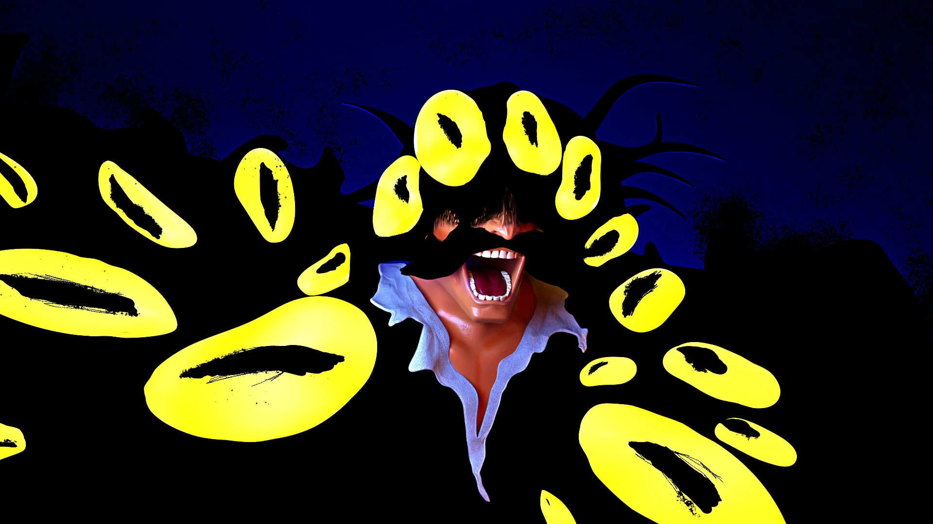 Graphic final character render of Yhwach surrounded by glowing yellow eyes